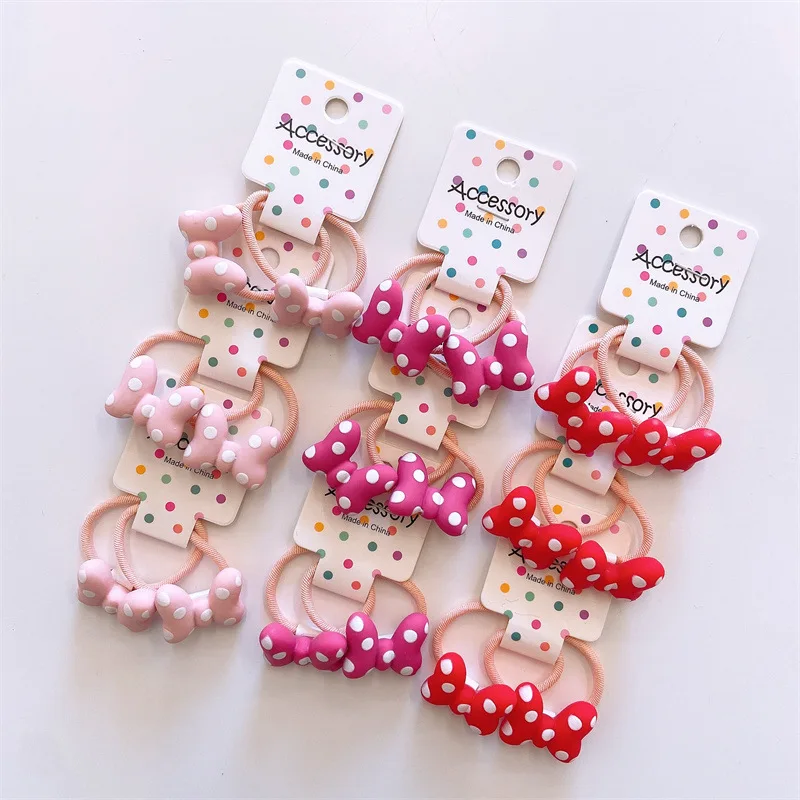 2 Pcs/Set Cute Dot Baby Elastic Hair Bands Hair Bows For Girls Kids Mini Head Rope Hair Accessories Children Ponytail Hair Ties