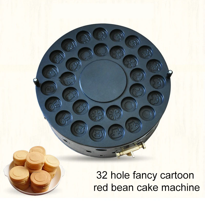 Mesin Burger telur wafel kartun mewah, mesin pembuat kue kacang merah lapisan tidak lengket 36 lubang 6.8CM, jenis Gas