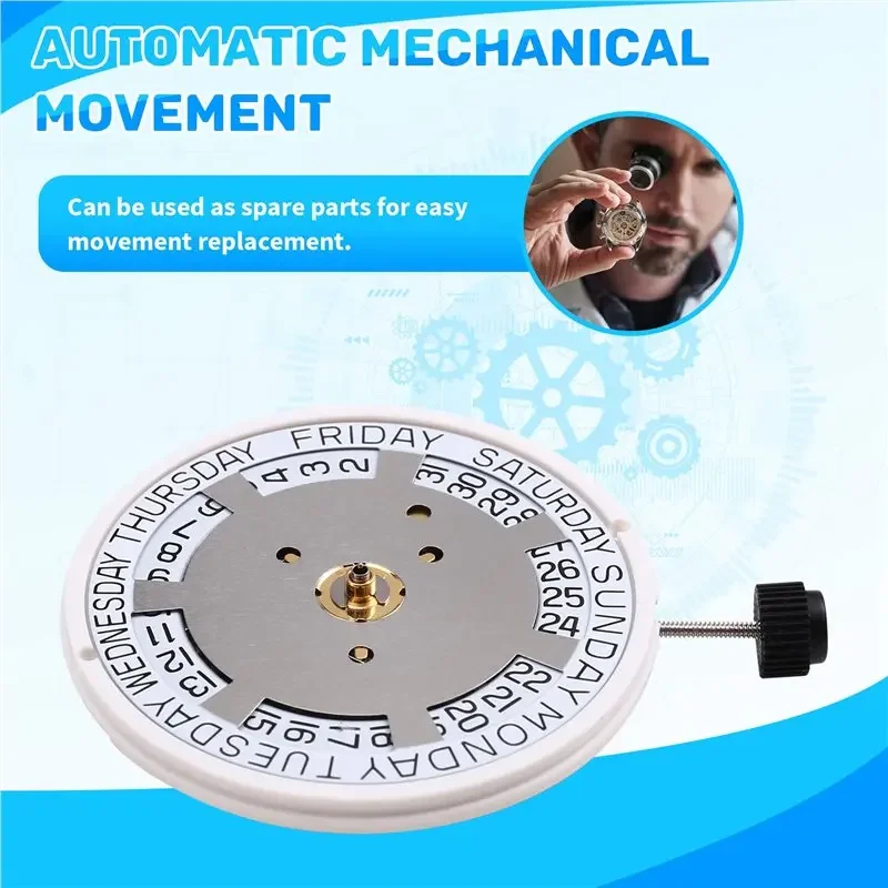 2834 Movement Silvery Replace Watch Automatic Movement Day Date 2834 2824 2836 Watch Parts