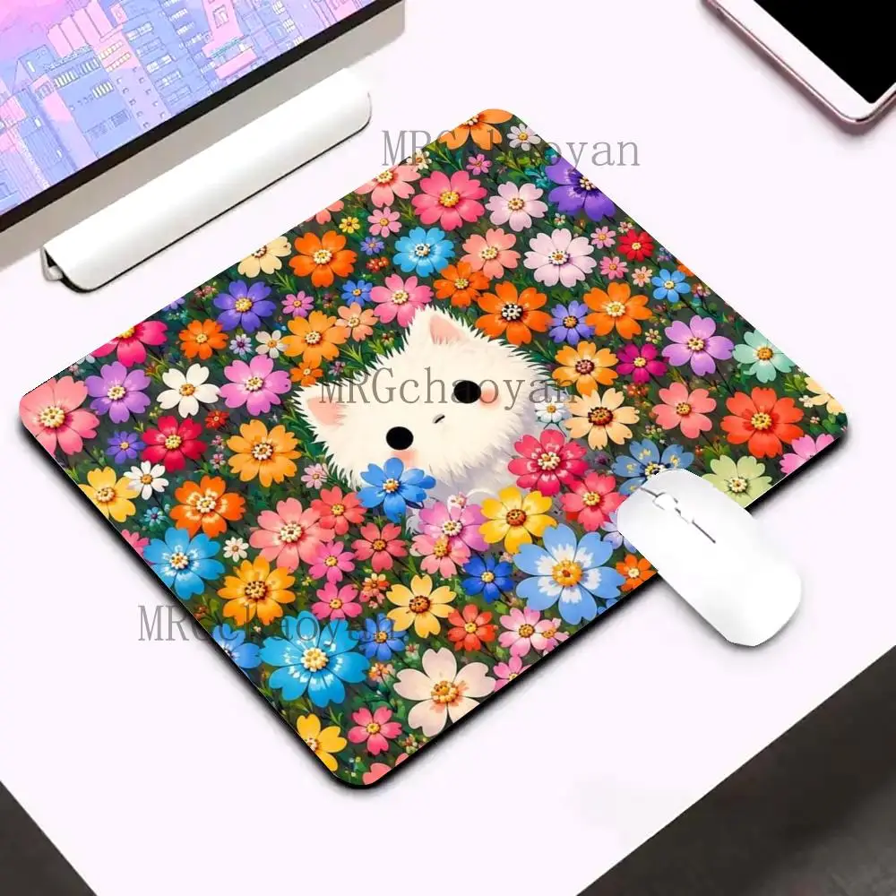 Anime Kawaii Cat & Floral Mouse Pad Portable Square PC Office desk Mat Rubber Anti-slip Mousepad Small Decor Pads Accessories