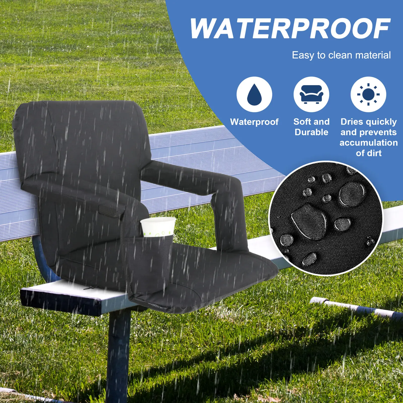 バッククッション付きのポータブルリクライニングチェア,防滴シート