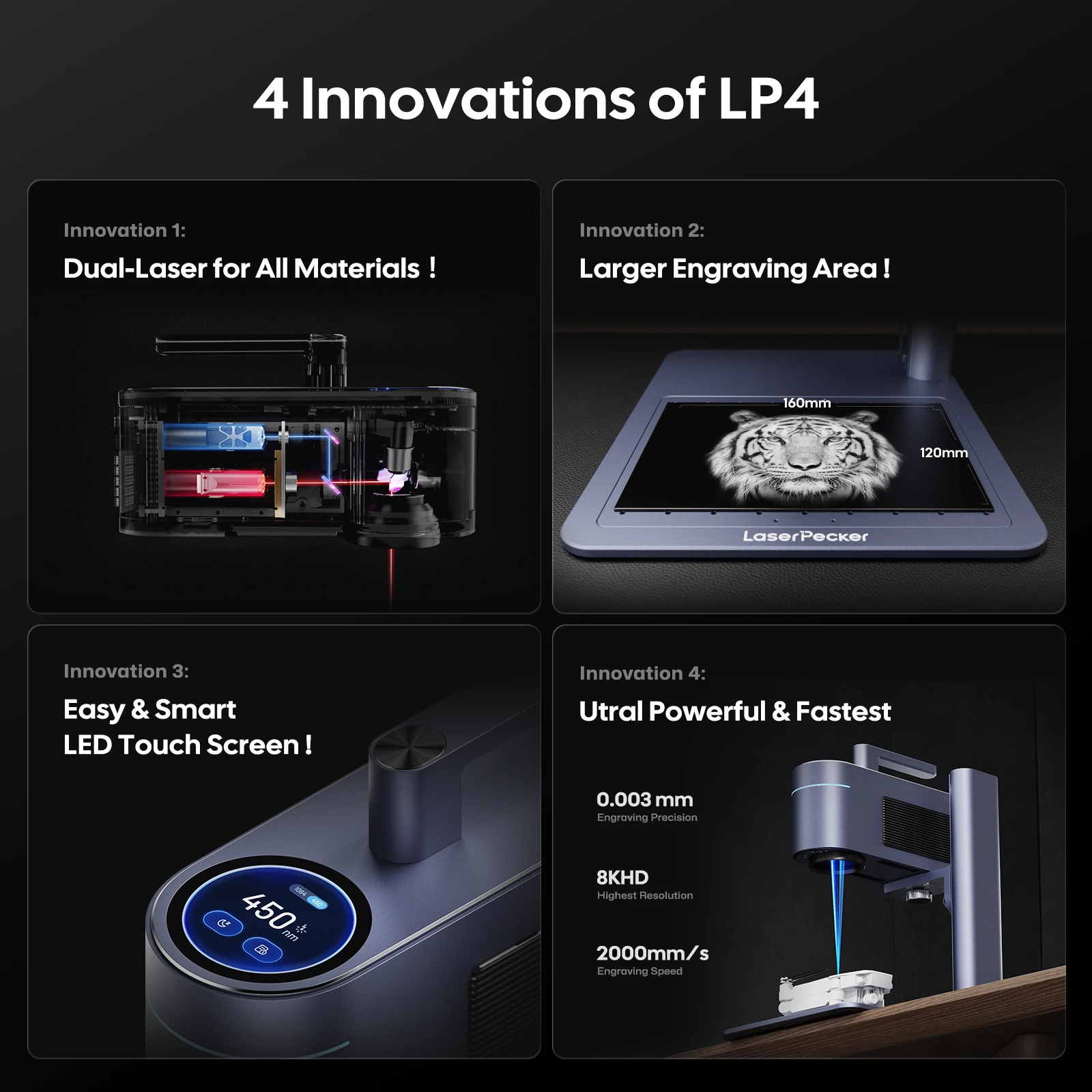 Laserpecker LP4 8K máquina de grabado láser de doble luz de alta velocidad portátil para Metal madera plástico tallado grabador láser