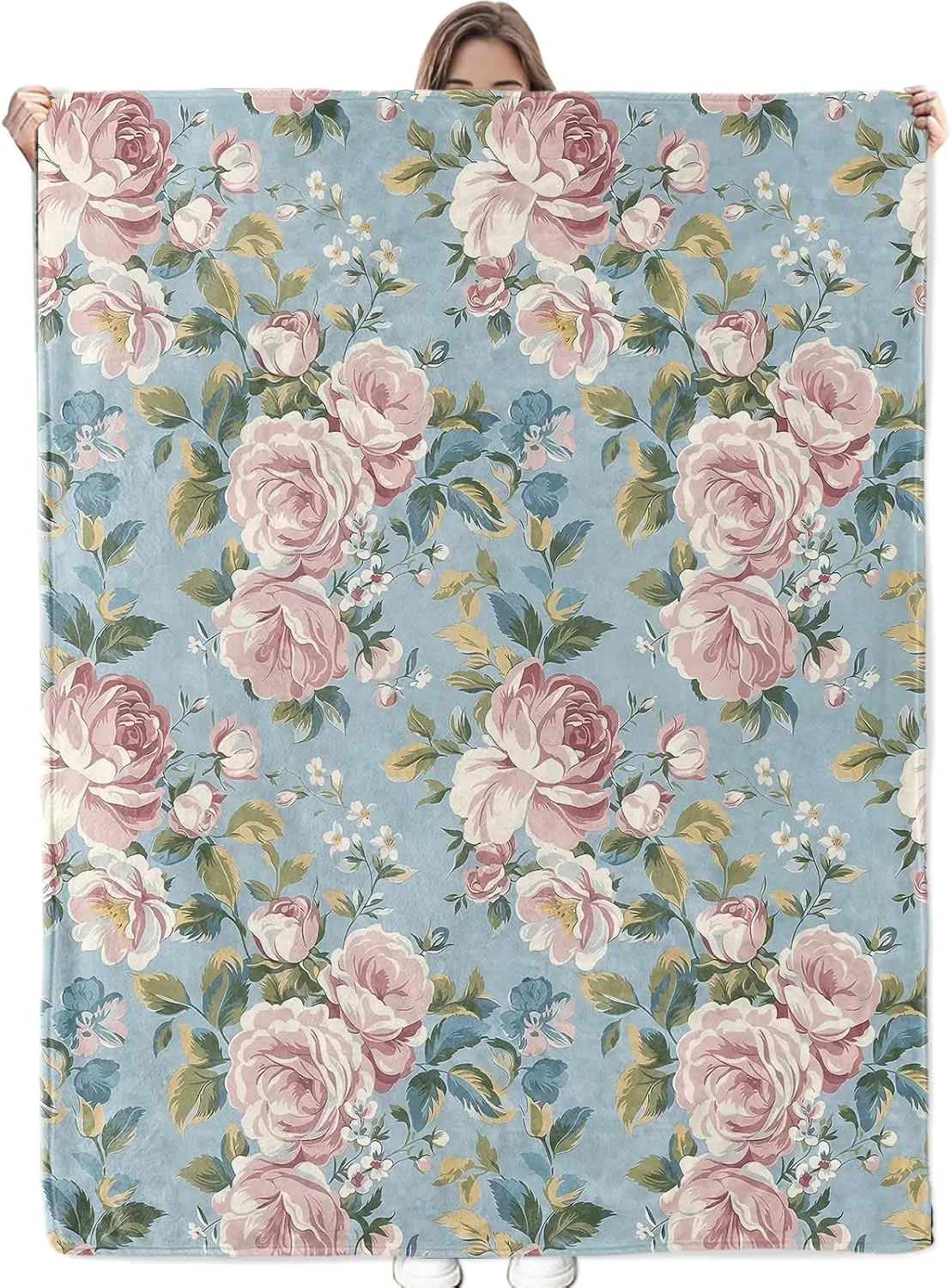 Floral Elegance Blanket Cozy Soft Flannel Throw Blanket - Lightweight Warm Red Yellow Pink Floral Blankets - for Couch, Bed,