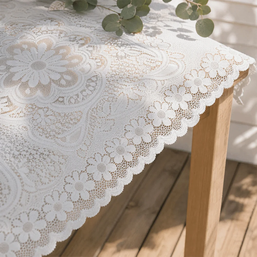 90x90cm Lace Tablecloth White Retro Embroidered Style Table Cover Hollow Pattern Crochet Design Embroidered Tablecloth