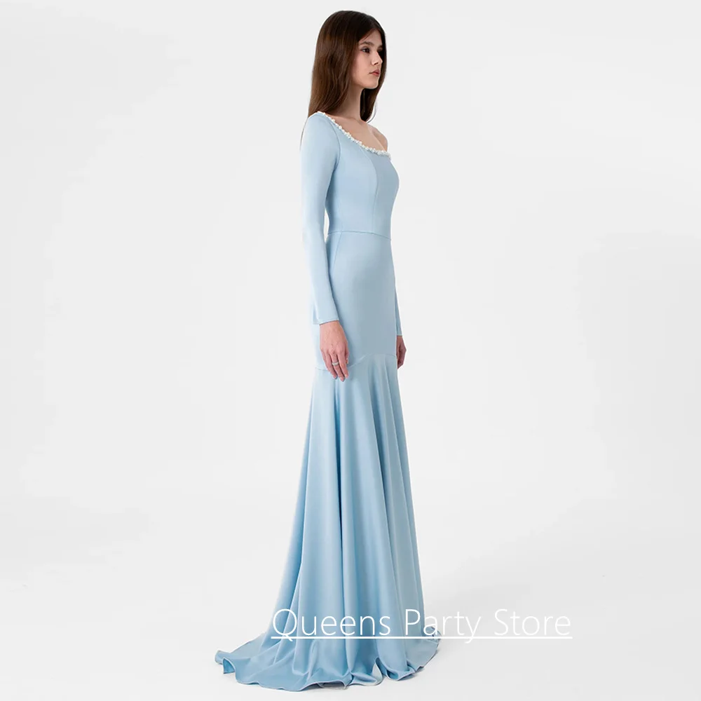 Modern Evening Dress Customized One Shoulder Long Sleeves Pearls Sweep Train Robe De Soiree Formal Party Gown Prom  Dresses