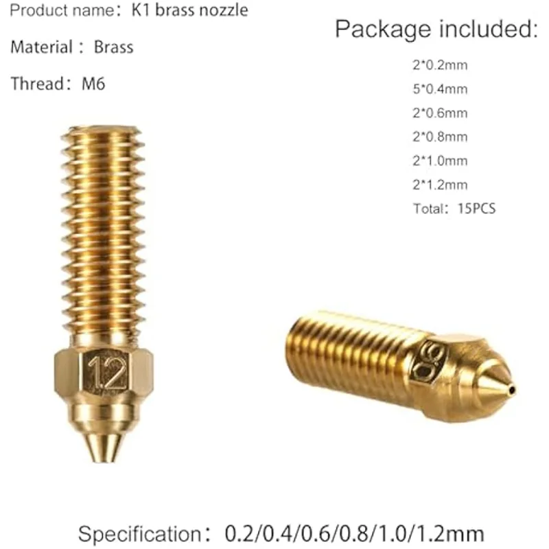 

Хорошо изготовленный комплект латунных насадок, комплект насадок K1 для комплекта насадок для 3D-принтера, сменные аксессуары для принтера K1, K1 Max, 15 шт.