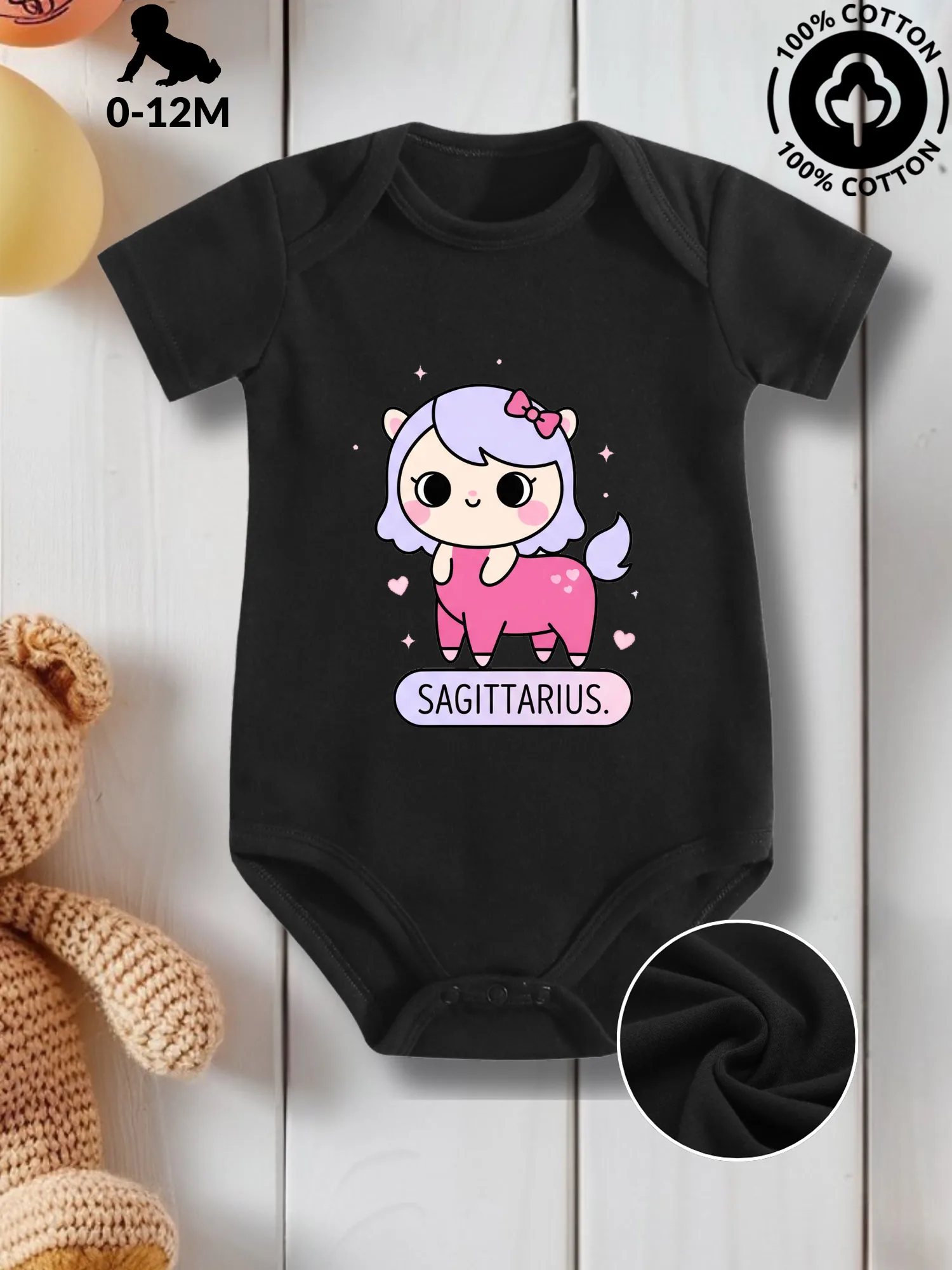 

Sagittarius Unisex Baby Crawling Suit, Pure Cotton Skin Care Onesie, All-Season Wear Black Bodysuit 190GSM