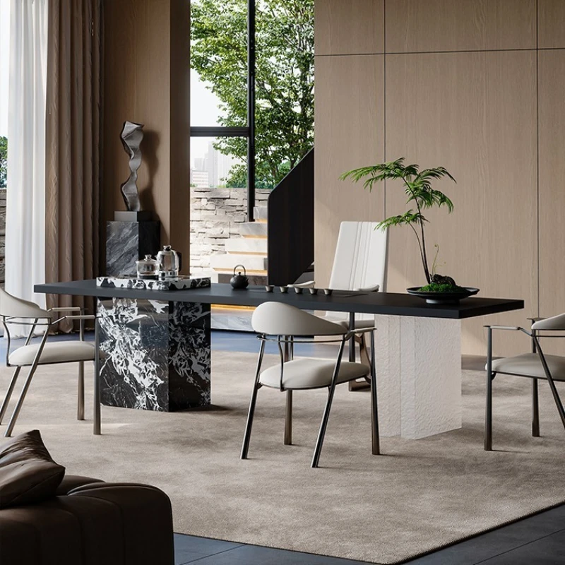 

Light luxury modern simple rock slab tea table Italian minimalist tea table and chair combination villa living room designer