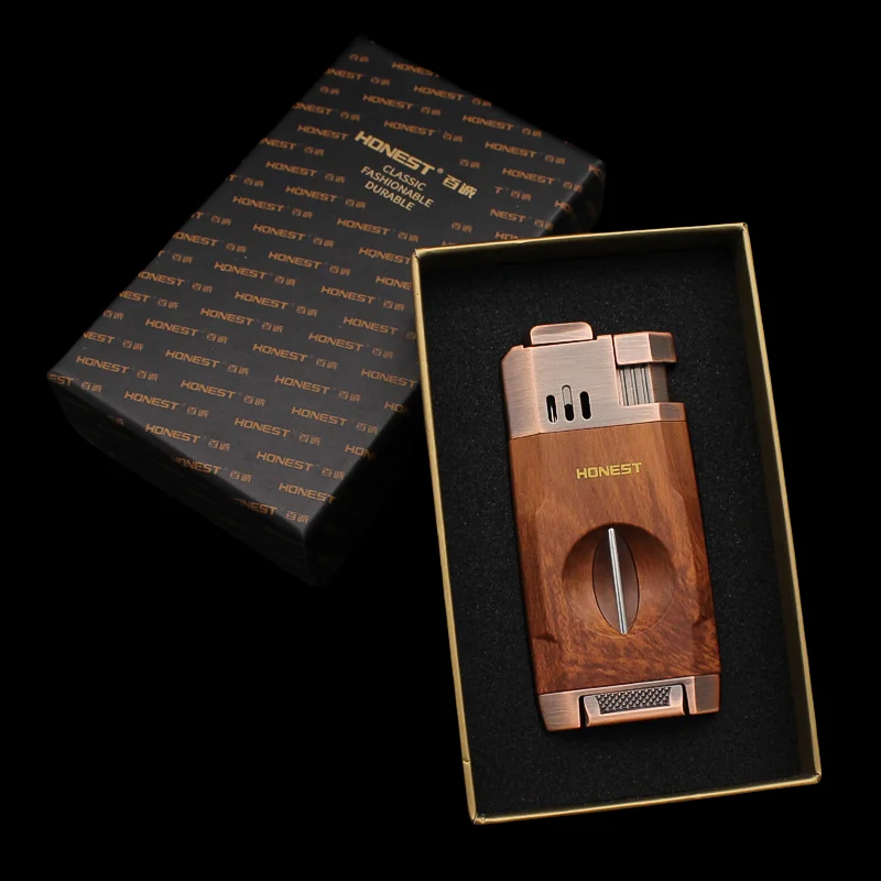 HONEST Windproof Double Jet Flame Butane Cigar Lighter with Cutter, Refillable Durable Torch for Outdoor Cigars & Pipe Lighting - Image 5
