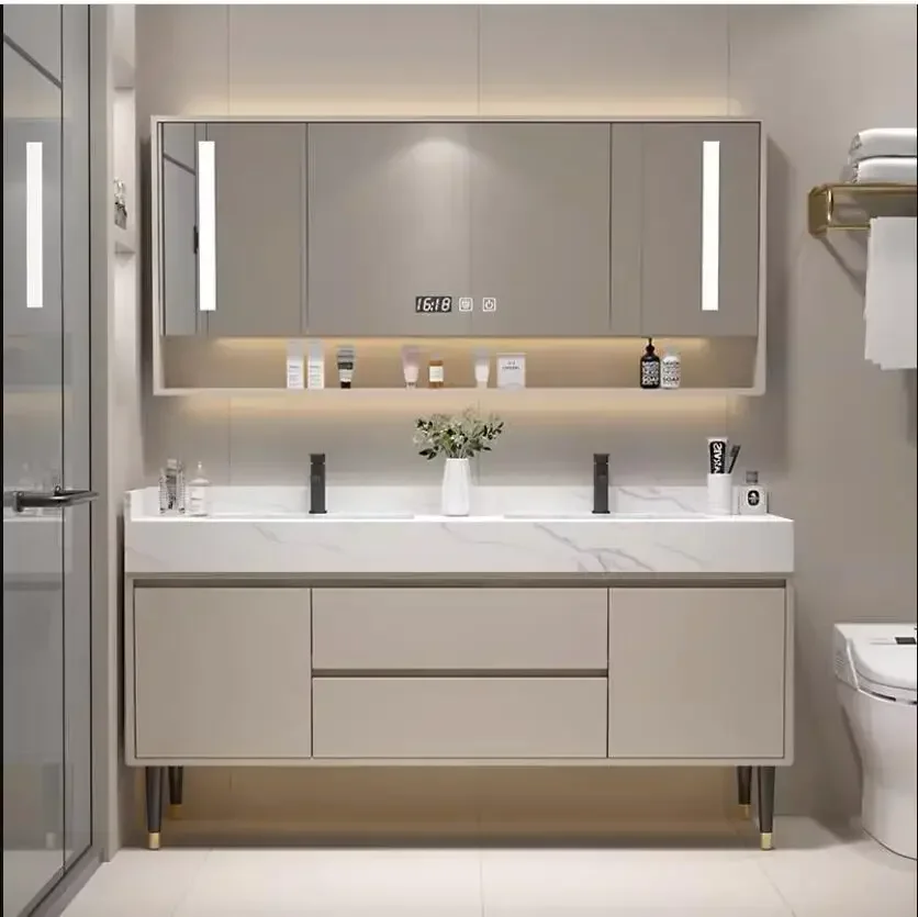 Modern Floating Bathroom Vanity Set Stone Top Wall Mounted Bathroom Cabinet with Ceramic Sink Included 2 Drawers and 2 Shelves