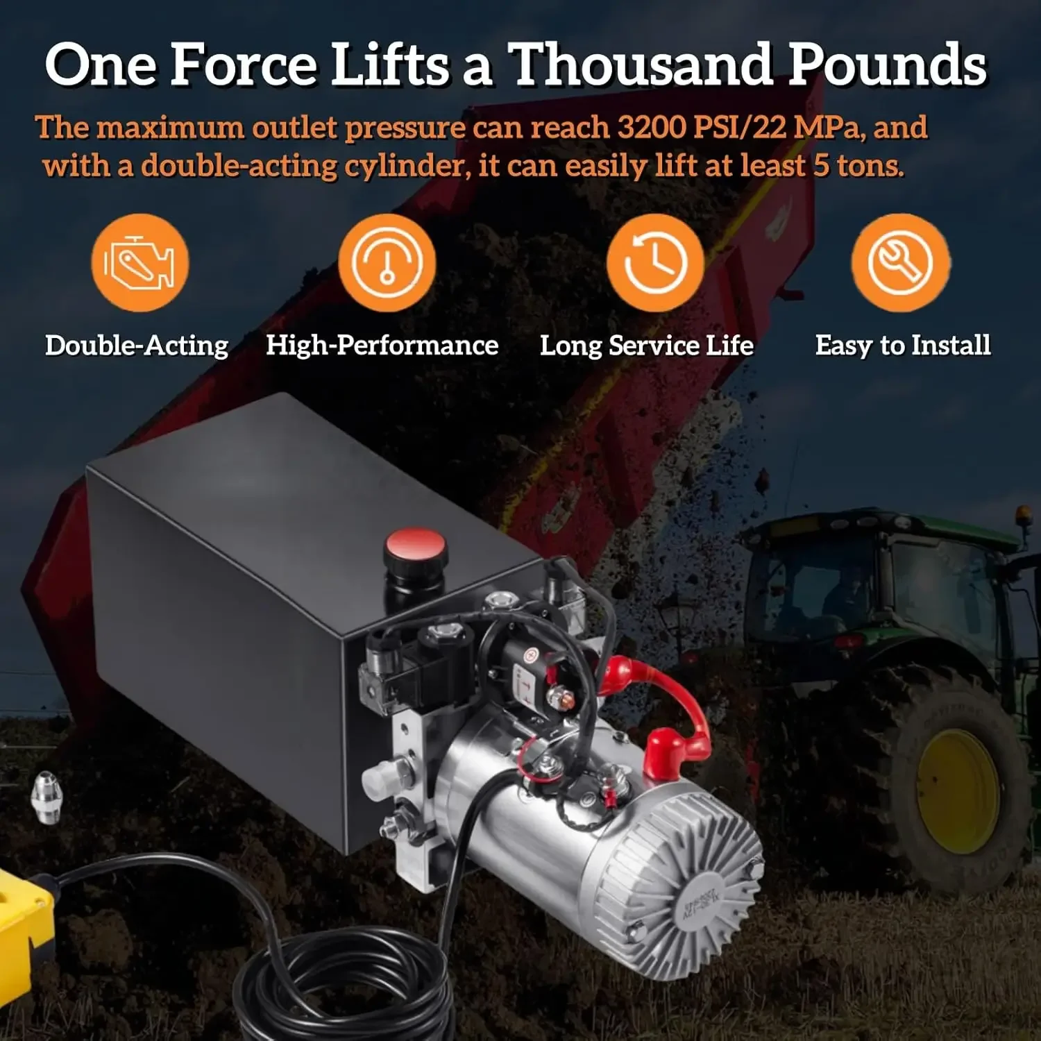 AP03 New 10 Quart 2.5 Gal Hydraulic Pump Double Acting Dump Trailer Power Unit DC 12V