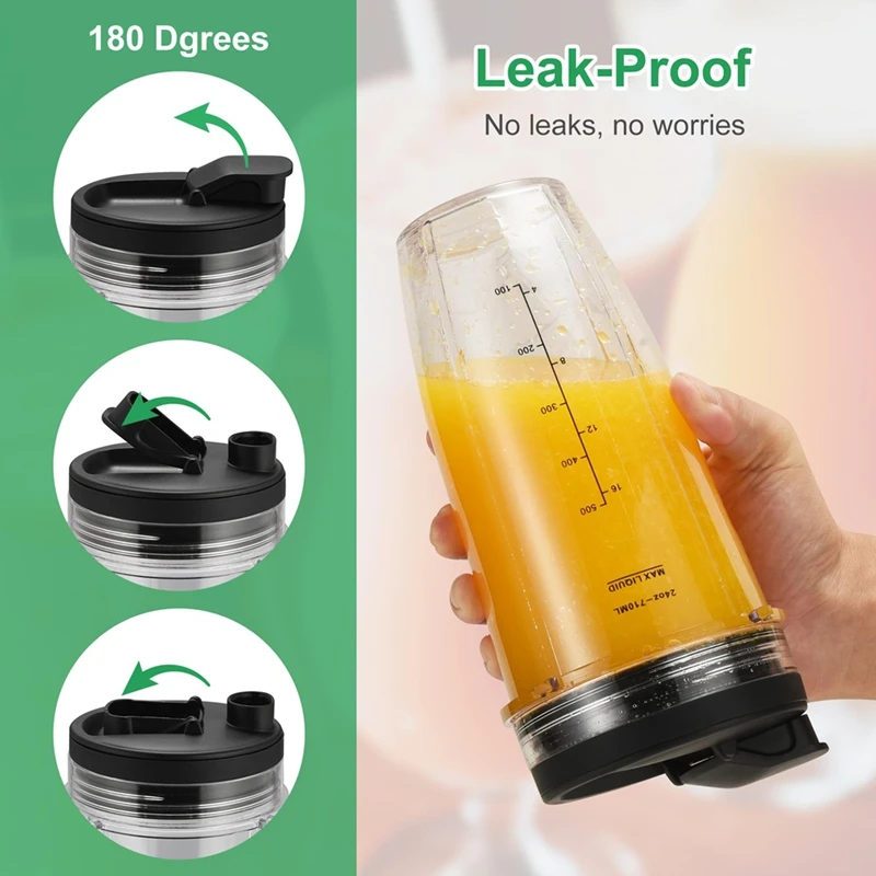 قطع غيار خلاط AEB1-لأكواب خلاط نينجا أوتو آي كيو، 24 أونصة + 32 أونصة مع مجموعة أغطية للذهاب، شفرة مستخرج الزعانف #3