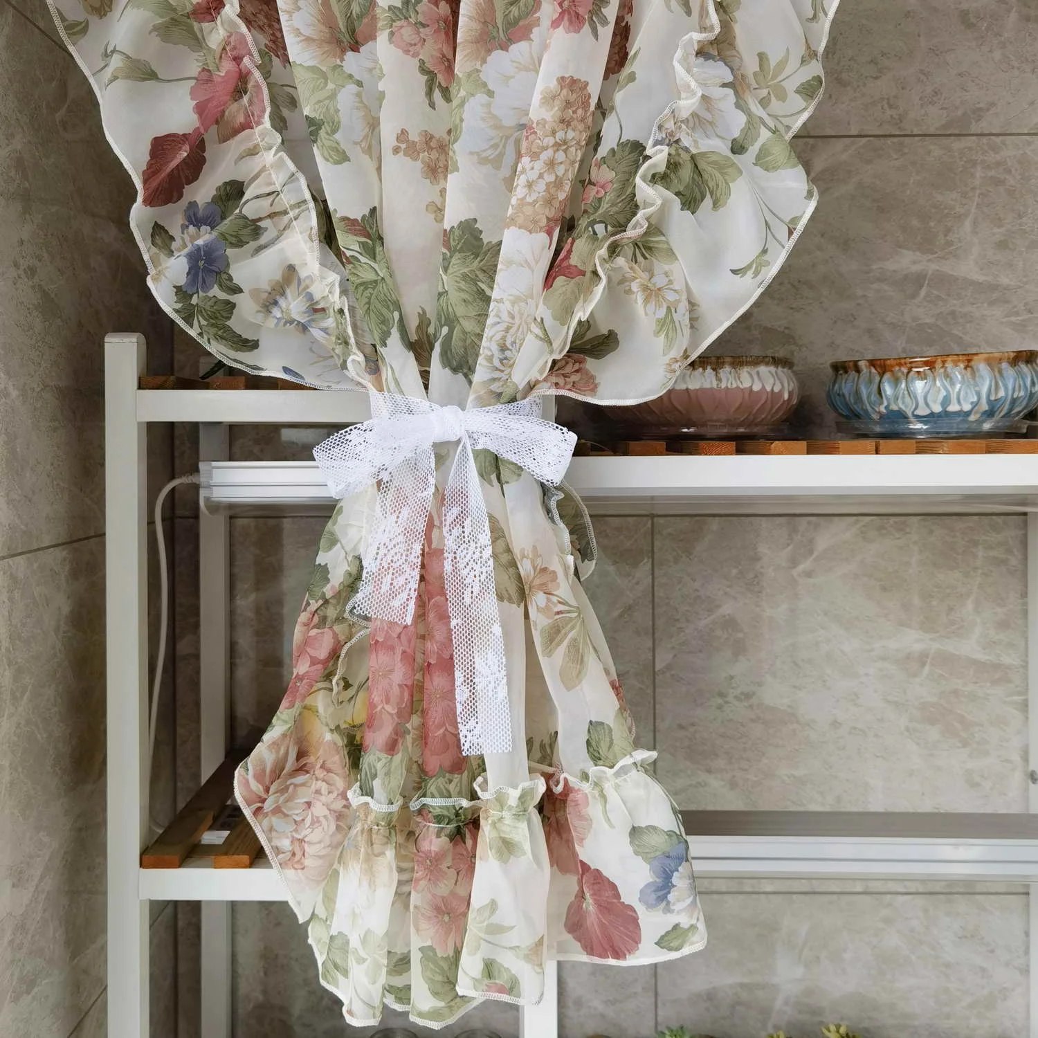 American Pastoral Flowers Ruffled Lace Tulle Curtains French Retro  Sheer Short Curtain For Living Room Bedroom Kitchen Custom