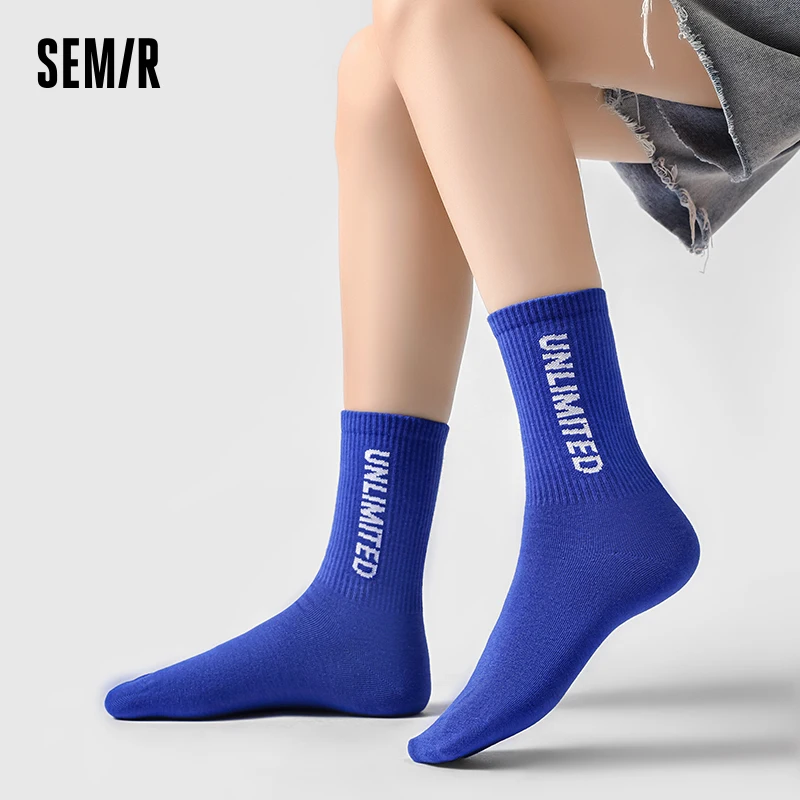 Semir Socks Women Soft Comfortable Elastic Breathable Bacteriostatic Leisure Sports Combed Cotton Fashionable Medium Hose