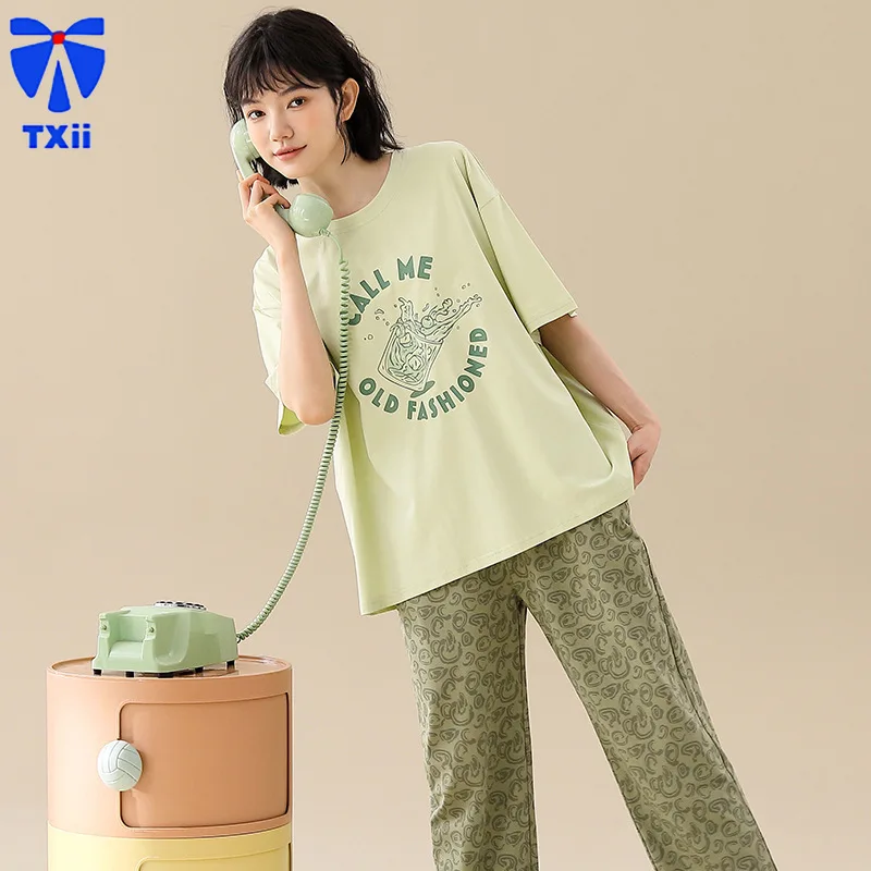 

TXii Newlook 2024 New Summer Pajamas Women's Set Short sleeved Shorts Cartoon Home Clothing Women's Pure Cotton Sweet and Cute.6