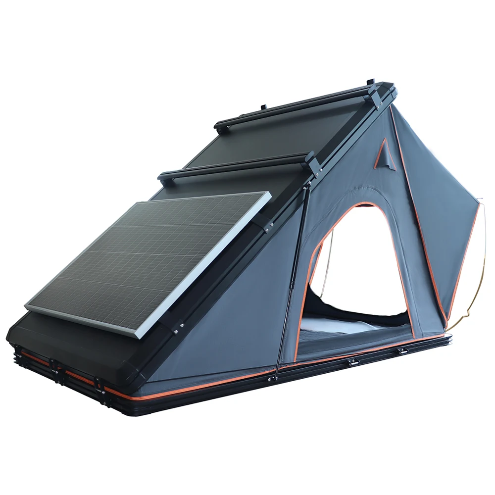 Triangle Aluminum Clamshell Solar Car Tent Hard Shell Roof Top Tent Solar Panel