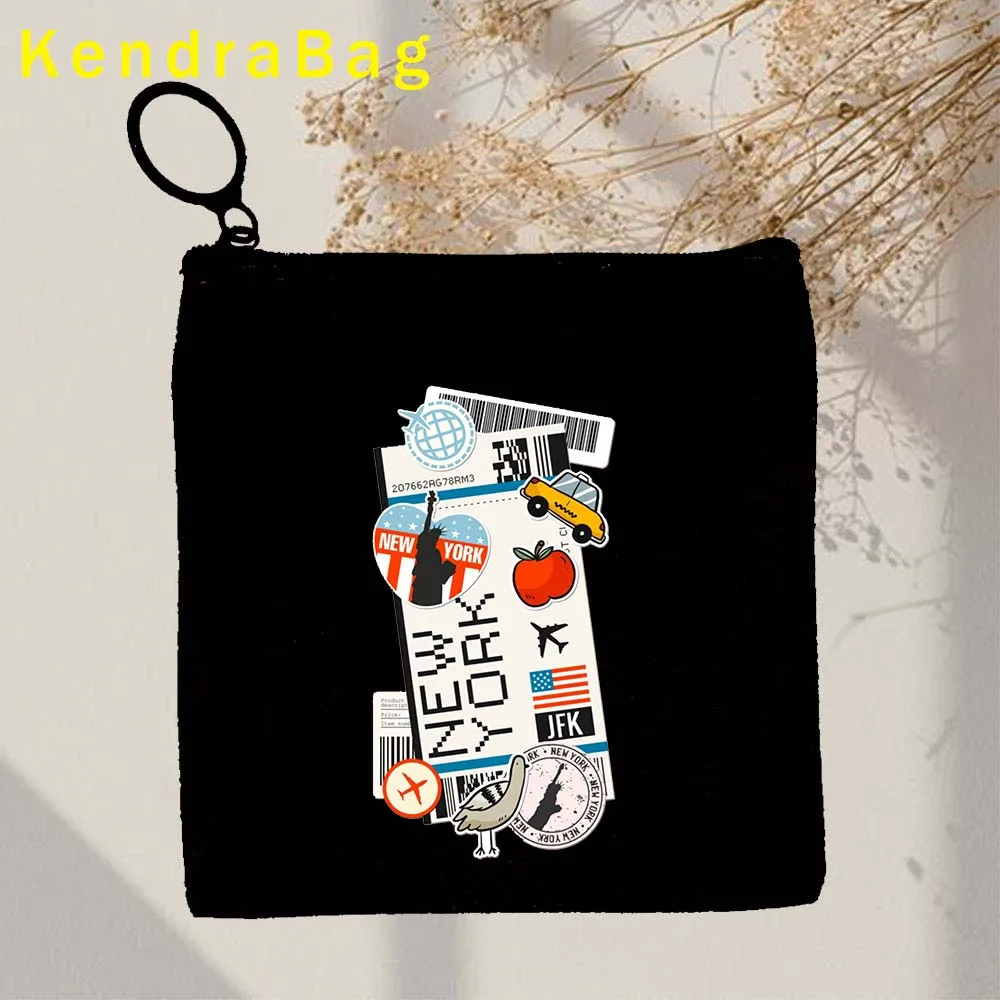 New York Paris Dubai Los Angeles Moscow Milan Tokyo Cairo London Boarding Pass Key Coin Purse Pouch Canvas Bag Cute Wallet Gifts