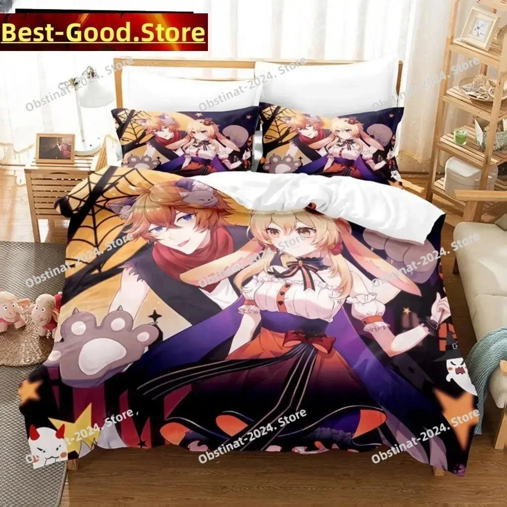 3D Print Anime Genshin Impact Lumine Printed Bed Set Duvet Cover Pillowcase Bedding Set Bed Linen Sheet Quilt Cover Full Size