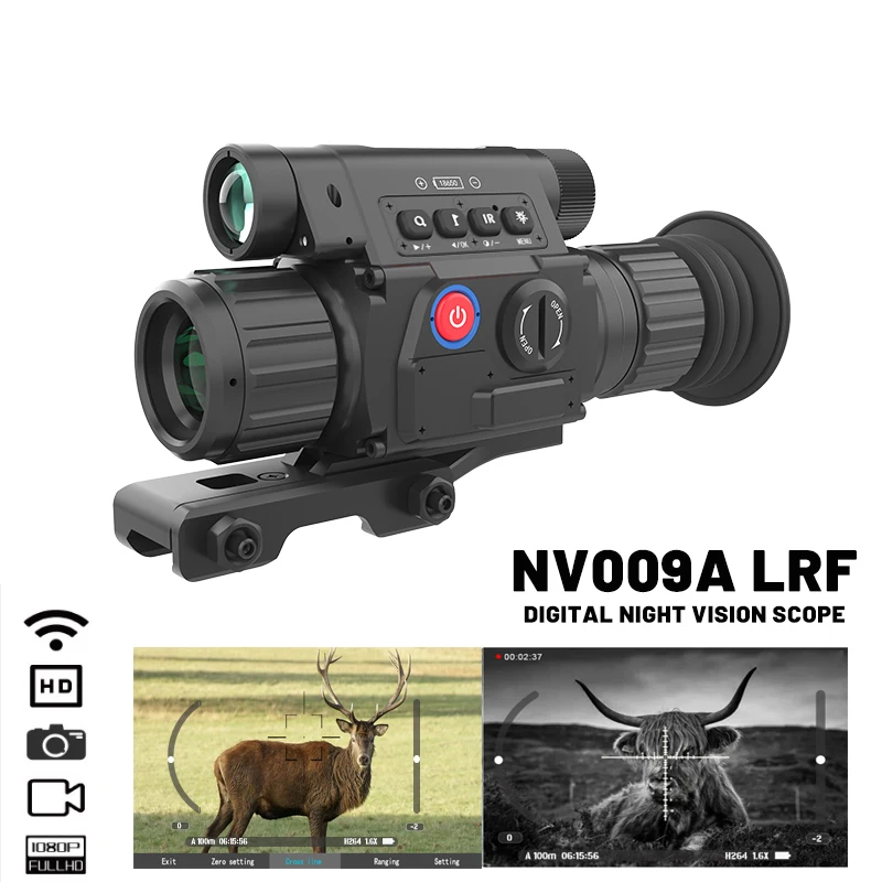 

NV009A LRF Digital Infrared Night Vision Rifle Scope 200M Range Aim Sights Clip on Picatiny Mounts Ballistic for Optics Hunting