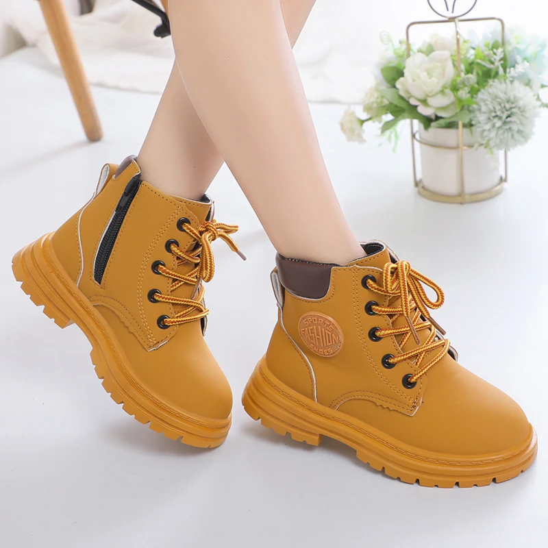 

Children's New Fashion Boots Winter Thickened Boys Girls' Anti Slip Warm Leather Boots Side Zipper Solid Color Kids Casual Shoes