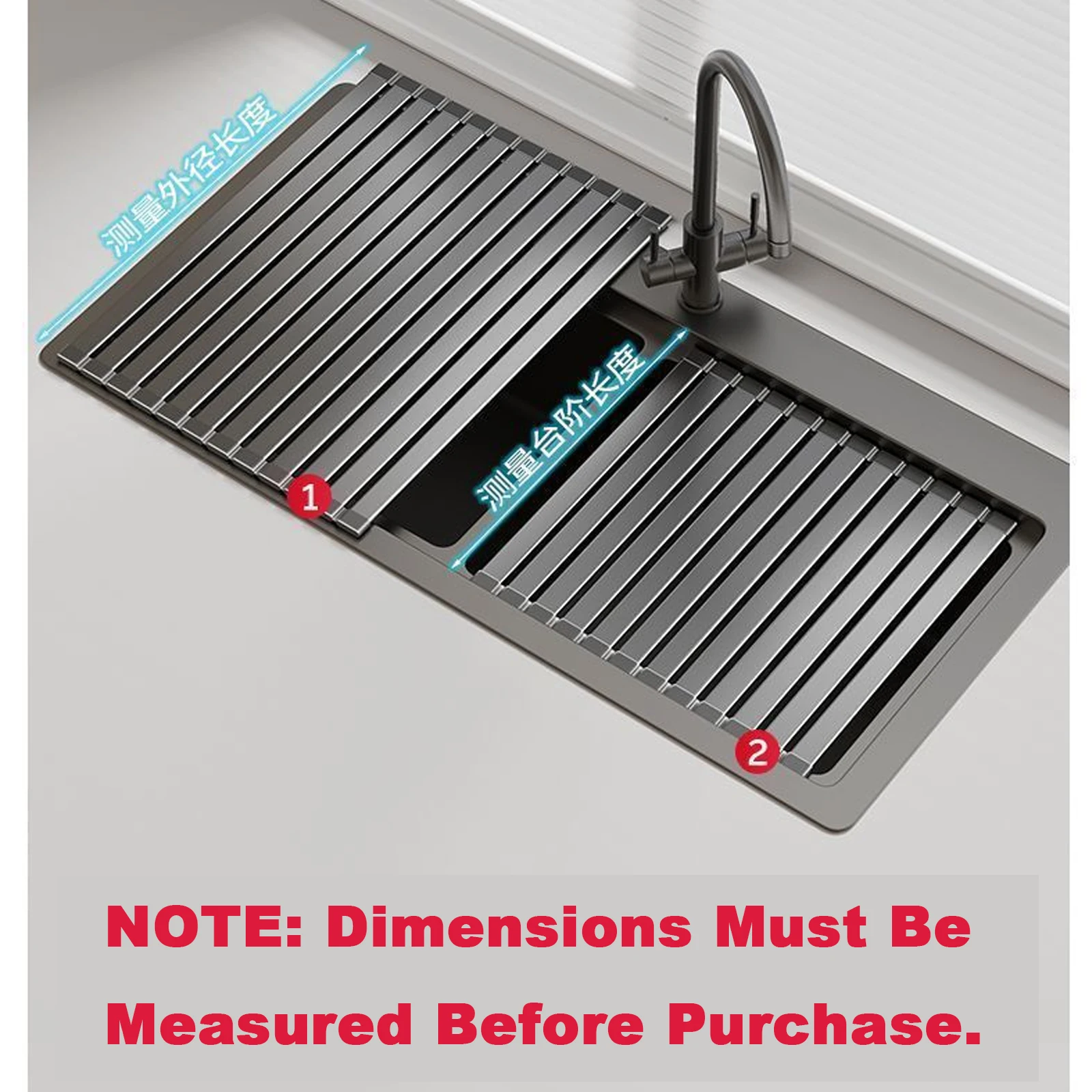 Foldable Heavy Duty Roll-Up Dish Drainer - Space Saving Adjustable Height Heat Resistant and Detachable Sink Storage Rack Withr