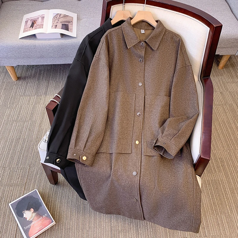 2024 Autumn Winter Women's Jackets Oversize Cargo Wool&Blends Lady Outerwear Korean Style Simple Female Coats Clothing KE8366