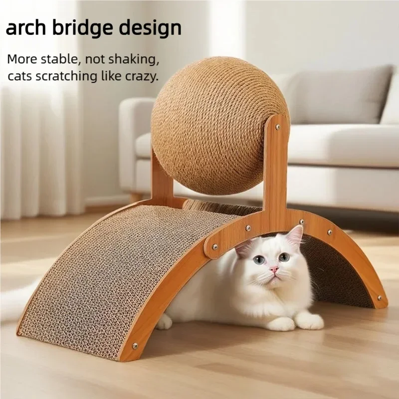 2-in-1 Holz-Katzenkratzball Sisal-Kratzbrett Verschleißfestes Massivholz-Katzenspielzeug mit Pfotenpflege-Design für Katzen