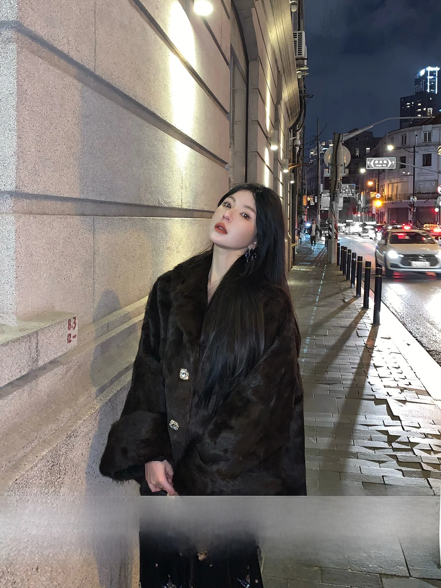 

MOSS STUDIO, новинка зимы, 00% шуба из кроличьего меха, женская длинная теплая верхняя одежда све, Ele Youthful Faionable French Sle