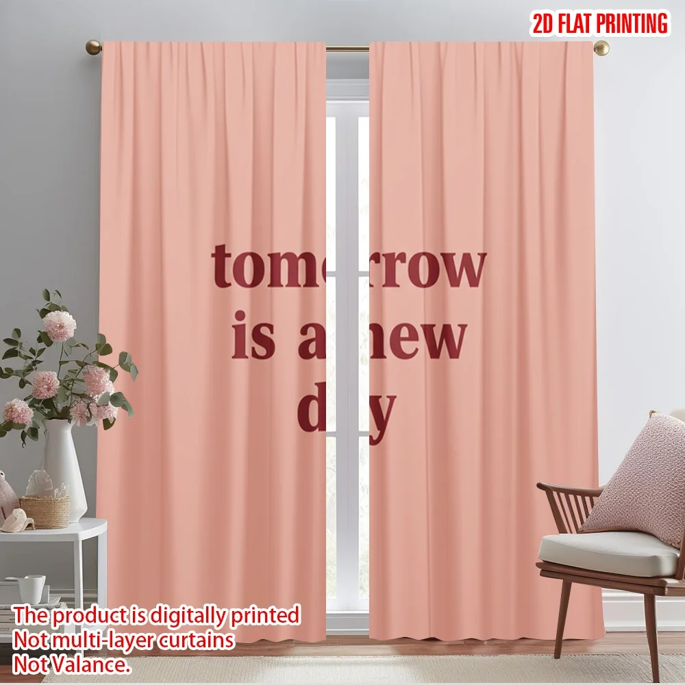 

2pcs 2D flat printing Scene Curtain New Day Quote Graphic Polyester Without Electricity Seasonal Party & Holiday Decor Perfect