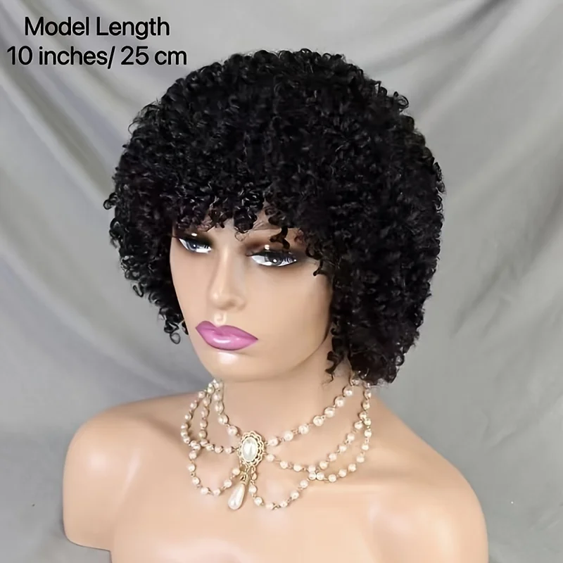 Krullend Pruik 100% Menselijk Haar Pruiken Voor Vrouwen Met Grote Bouncy Haar 6 Inch Afro Krullend Pruiken Pixie Cut Pruik Brazilian Remy Haar 180%