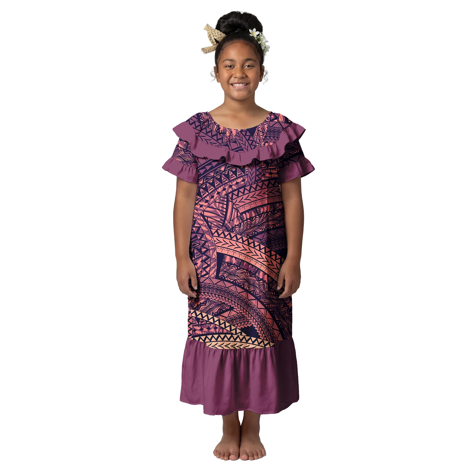 

Custom Girls Classic Party Dress Hawaiian Children Wear Samoan Fashion Sweet Clothes Polynesian Tribal Style Kids Casual Dresses