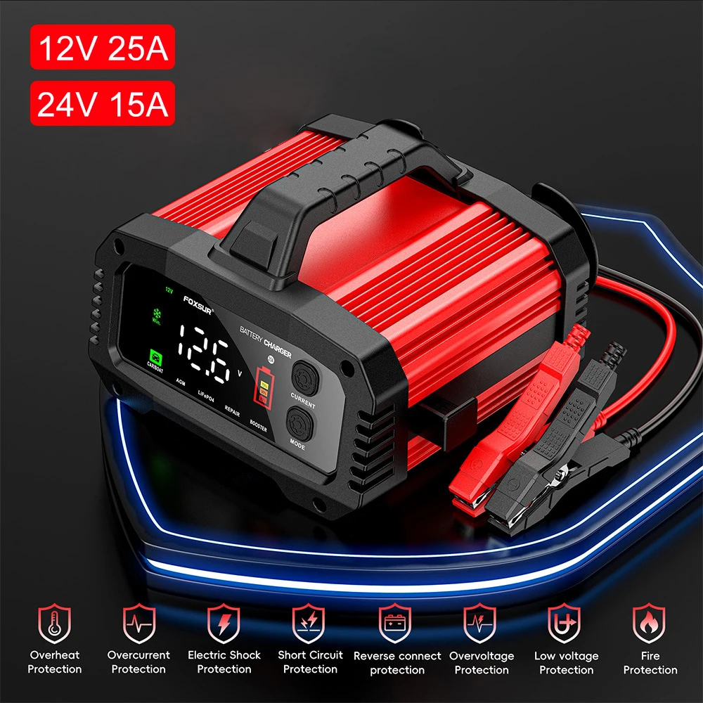 

15A/24V 25A/12V Storage Battery Chargers Intelligent Pulse Repair Booster Charging For Lead Acid/LiFePo4 Batteries Car Battery
