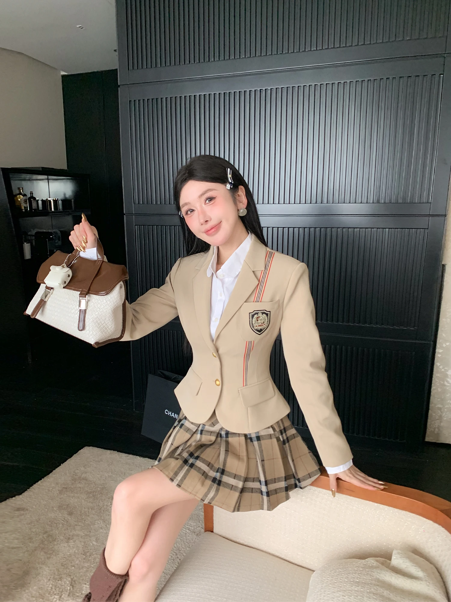 

Женский корейский академический пиджак LADIES FIRST с эффектом утяжки на талии, приталенный, осенний, с длинными рукавами, повседневное пальто