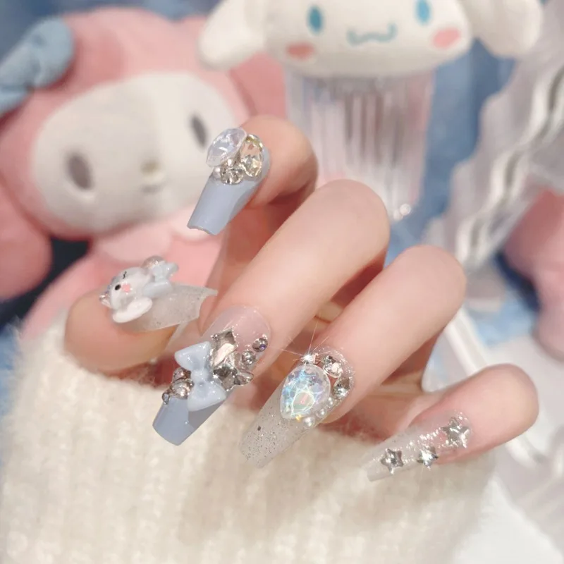 Kawaii Sanrio Cinnamoroll Nail Stickers Cartoon Anime Cute Fake Nail Patch Charm Fashion Ornaments Girl&Child Holiday Gifts