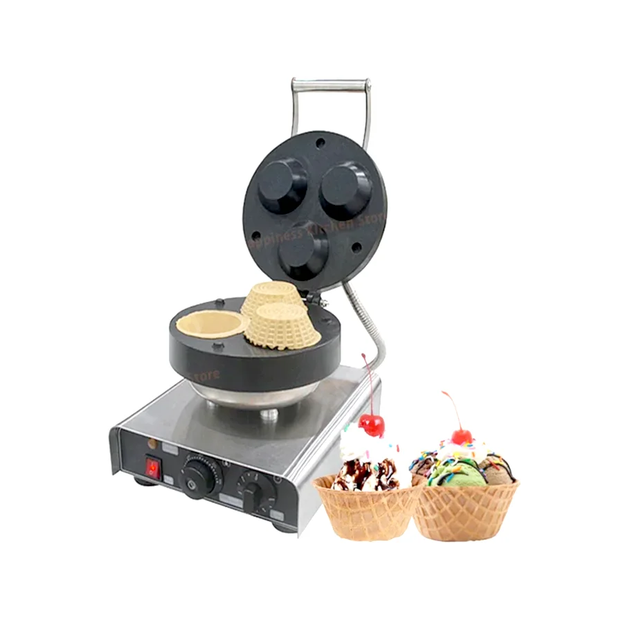 Commercial 3 PCS Ice Cream Waffle Cup Cone Egg Tart Making Machine  Waffle Cone Maker Mini Pizza Oven For Sale egg tray machine