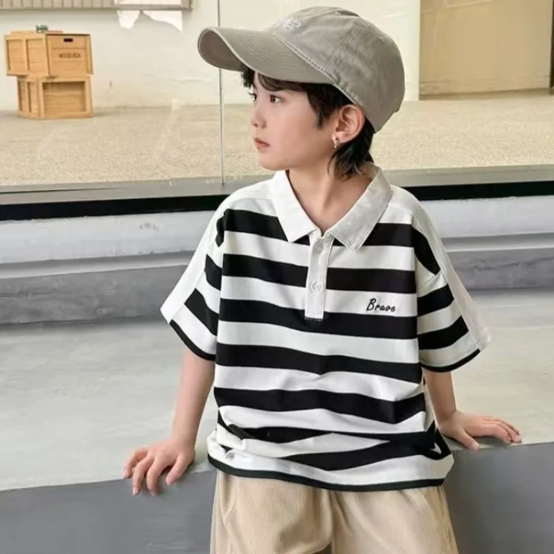 

Новая детская футболка-поло с коротким рукавом для мальчиков, летняя, из хлопка, стильная, дышащая, повседневная одежда 2026 года