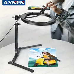 Desktop Foldable Overhead Tripod with Ring Light for Smartphone with Phone Holder Photography Table Stand Live Photo Video Shot
