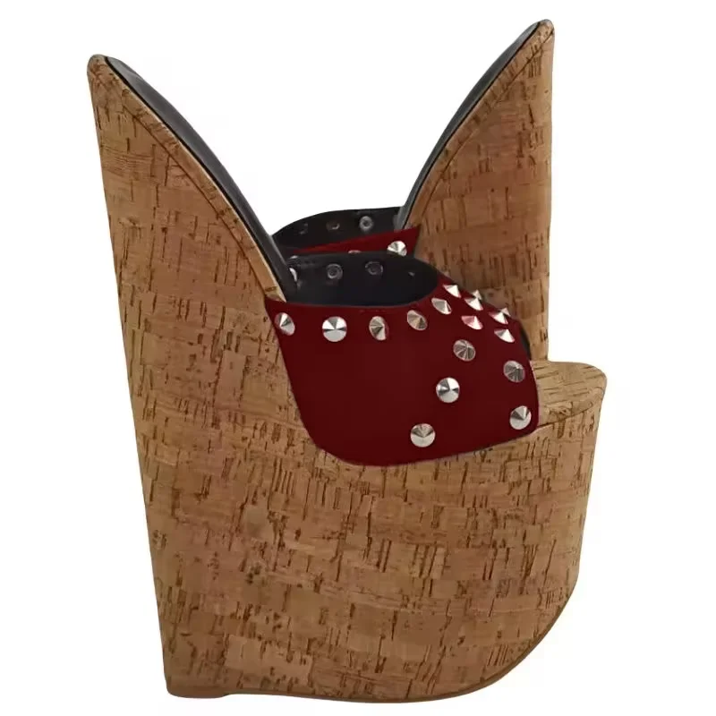 DIZHUANG shoes Fashionable women\'s high-heeled slippers. Approximately 25 cm heel height. Wedges slippers. Open toed slippers.