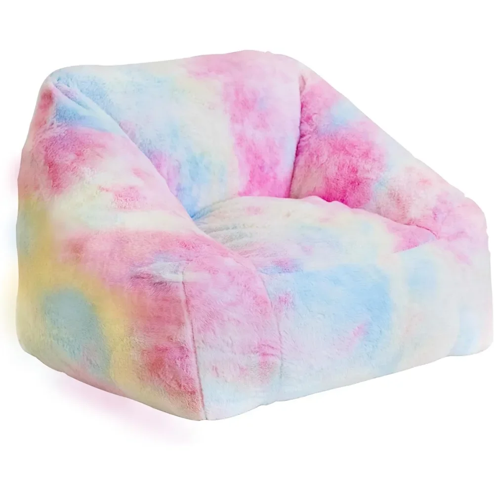 

33" Modern Rainbow Colors Beanbag Sofa with Sponge Filling Comfy Soft Faux Fur, Kids Teens Bean Bags Chair Sofa for Living Room