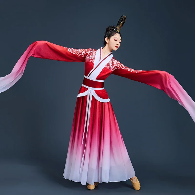 Robe de danse Hanfu, vêtements folkloriques, tenue de danse parapluie classique, robe élégante en éventail Yangko, spectacle de danse carrée moderne nationale