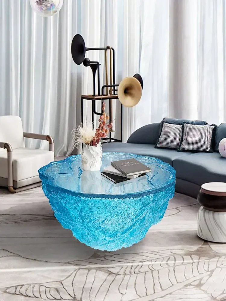 Living room hotel high-end designer transparent epoxy resin coffee table water drop leaf chair floor-to-ceiling round table