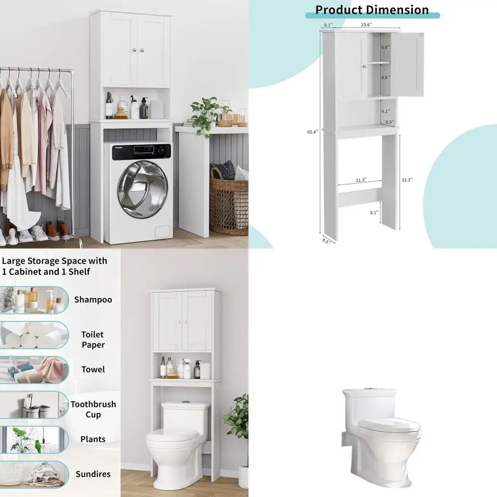 

Over The Toilet Storage Cabinet, Bathroom Shelf Organizer with Anti-Tip Device Small Freestanding Space Saver with Adjustable Sh
