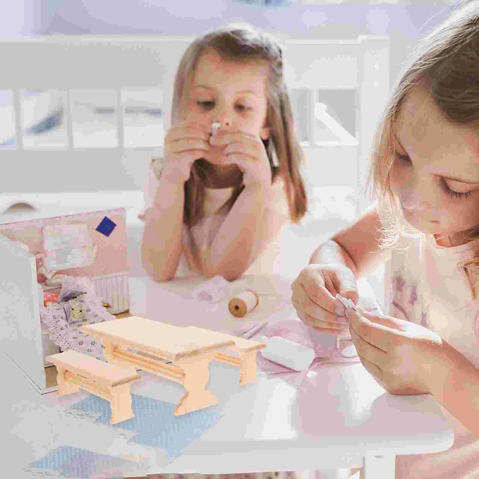 

House Mini Furniture Model Adornment Dolls Bench Decor Wooden Table Miniature Realistic