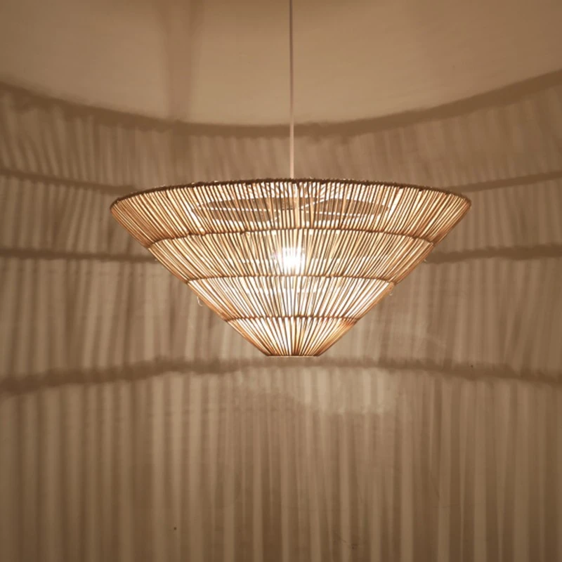 

Nordic Rattan woven chandelier Umbrella Rattan Pendant Lamp for Living Room Bedroom Restaurant Vintage Hemp Rope Pendant Light
