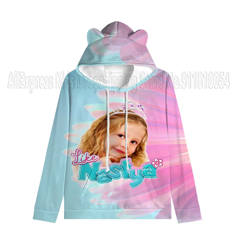 Like Nastya Costume Pocket Hoodies Kids Baby Girls Casual Cats Ears Sweatshirt Toddler Boys Long Sleeve Clothes
