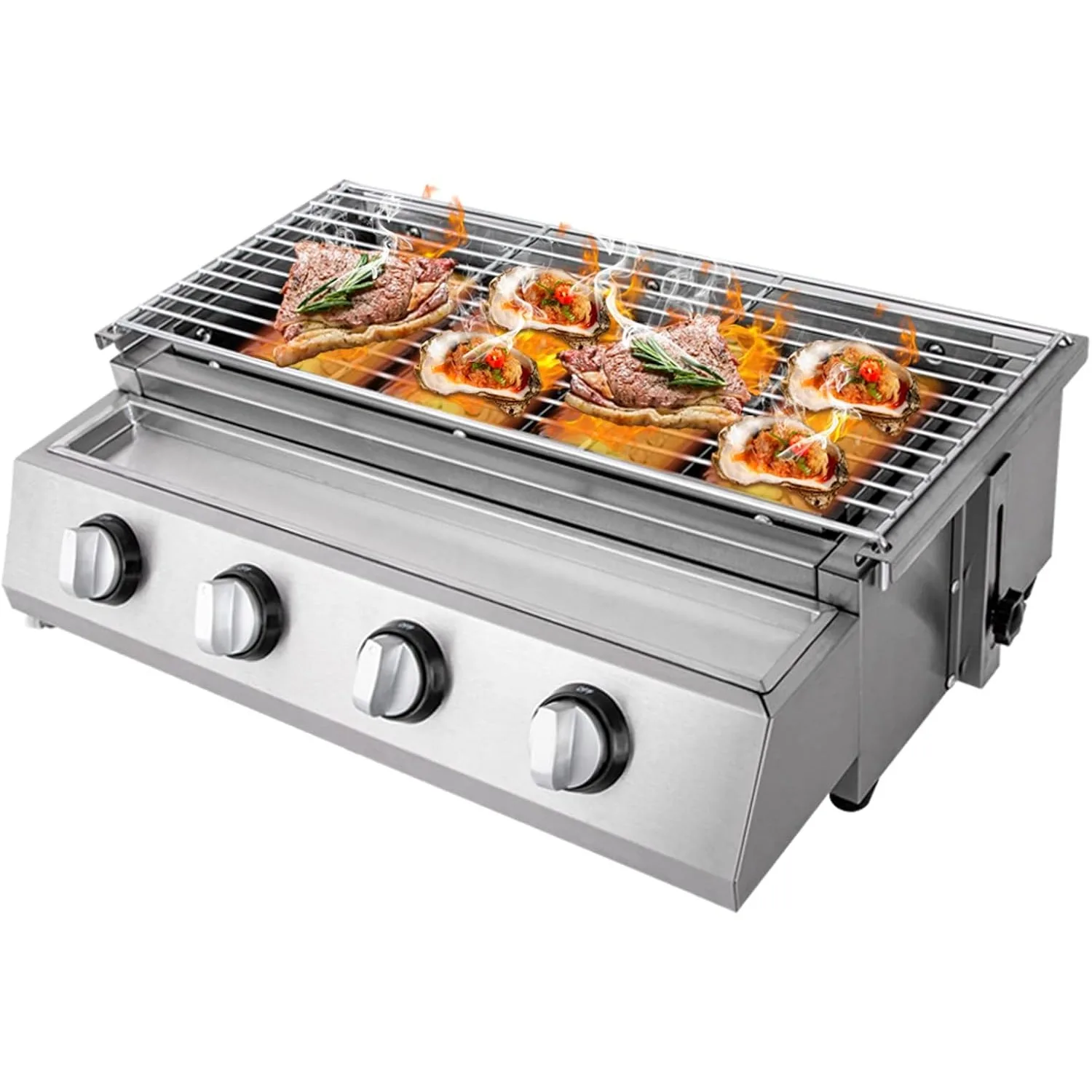 

Gas Bbq Grill, 4 Burner Stainless Steel Outdoor Camp Picnic Barbecue Bbq Grill Tabletop Picnic Bbq Lpg Gas Grill Stove Party Coo