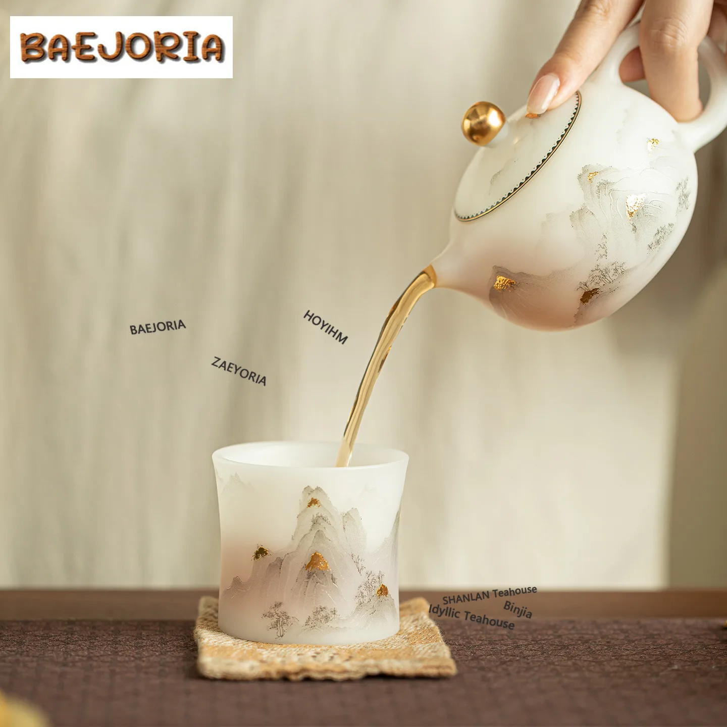BAEJORIA 120ml Ice Species Gold Drawing Mountains Teacup Vintage Tea Bowl Mug Tea-tasting Smelling Cup Jianzhan Master Cups Cafe