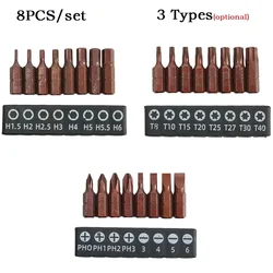 8Pcs Alloy Steel PH Torx Star Screwdriver Bits 25mm Hex Shank Security Magnetic Driver Bit Electric Screwdriver Bit Tool Set