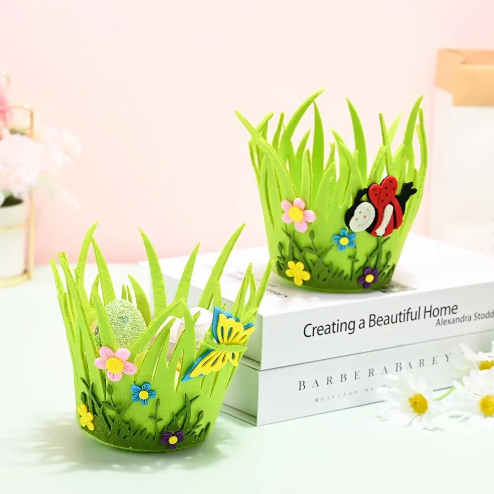 Atmosphere Decoration Non Woven Easter Decoration Ornament Cute Reuseable Round Basket Funny Portable Storage Basket Props