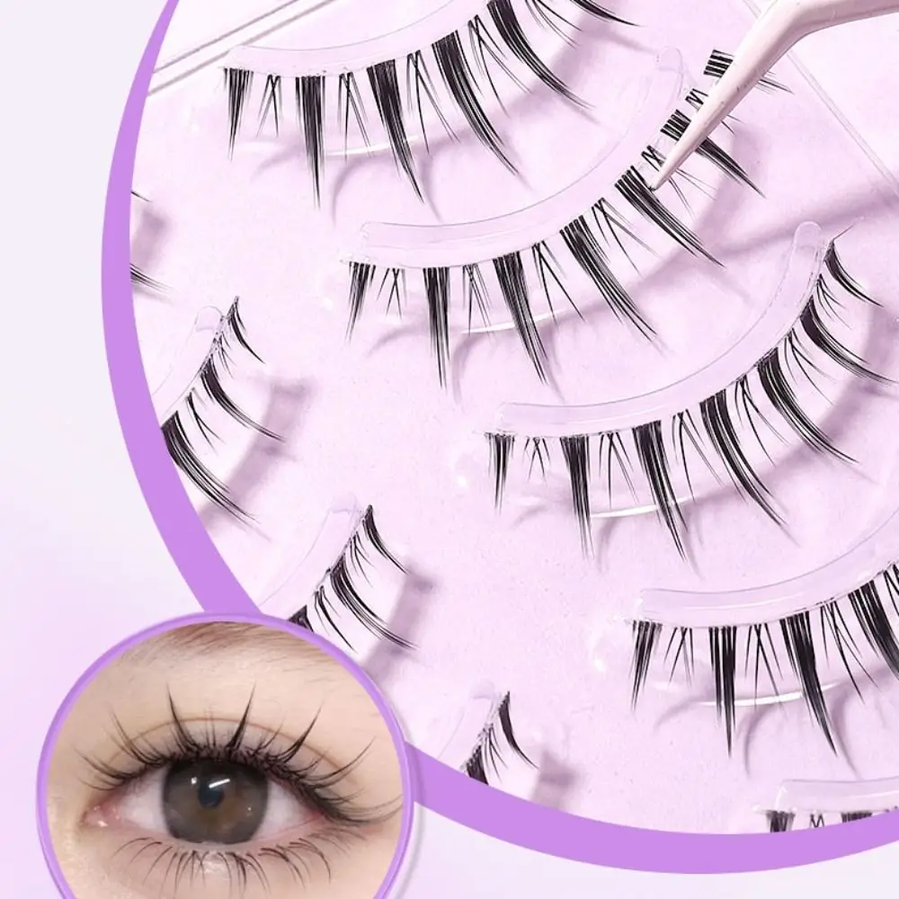 5 쌍 휴대용 전경 전체 스트립 속눈썹 Fishtail DIY 만화 스타일 접목 속눈썹 고양이 눈 컬링 속눈썹 확장 학교